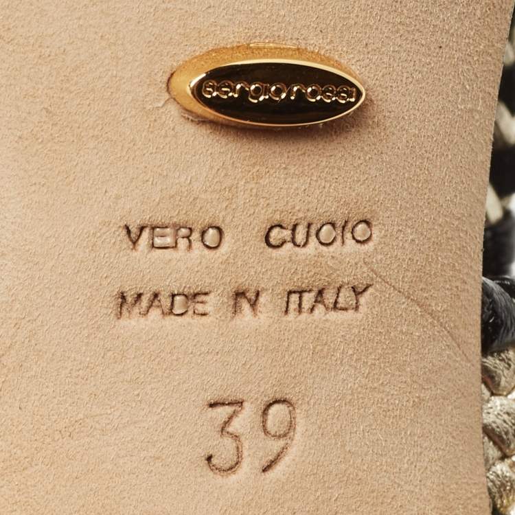 Pre Owned Sergio Rossi Two Tone Woven Leather Ankle Wrap Sandals Size 39