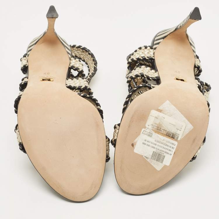 Pre Owned Sergio Rossi Two Tone Woven Leather Ankle Wrap Sandals Size 39