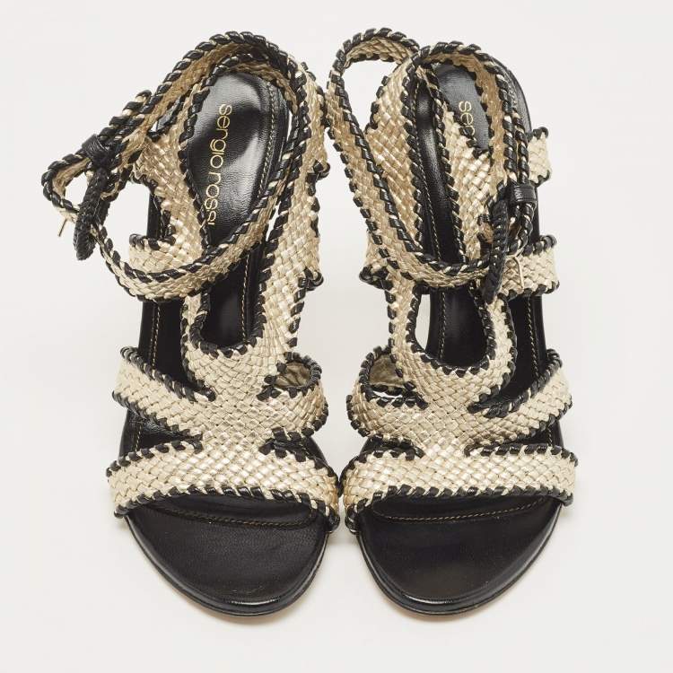 Pre Owned Sergio Rossi Two Tone Woven Leather Ankle Wrap Sandals Size 39