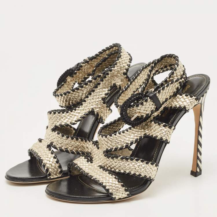 Pre Owned Sergio Rossi Two Tone Woven Leather Ankle Wrap Sandals Size 39