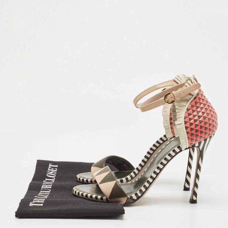 Pre Owned Sergio Rossi Multicolor Leather Ankle Strap Sandals Size 38.5