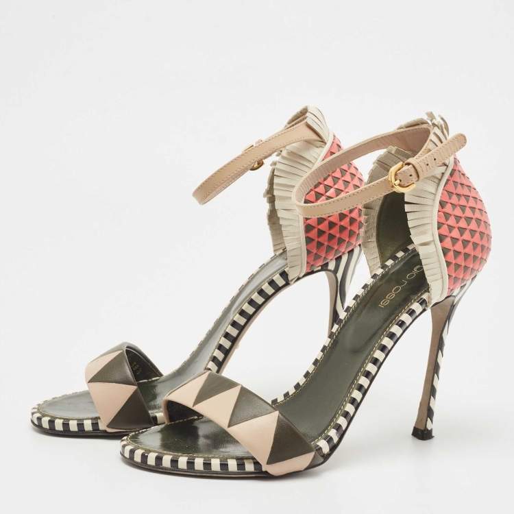Pre Owned Sergio Rossi Multicolor Leather Ankle Strap Sandals Size 38.5