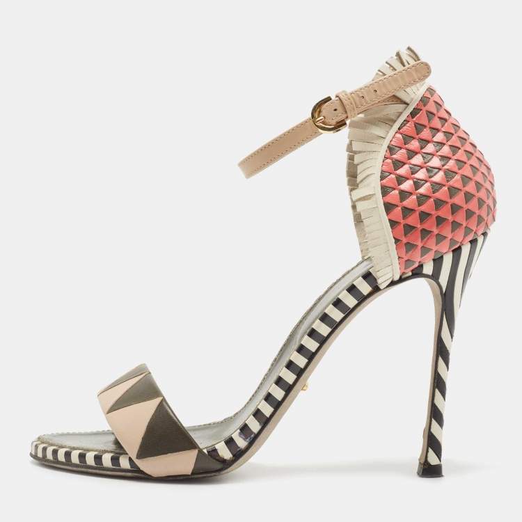 Pre Owned Sergio Rossi Multicolor Leather Ankle Strap Sandals Size 38.5
