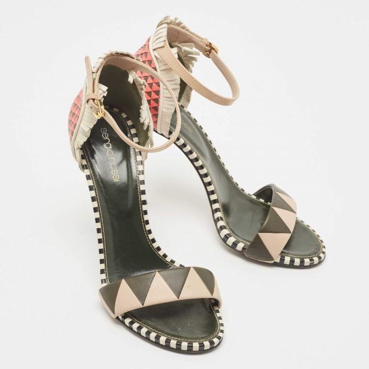 Pre Owned Sergio Rossi Multicolor Leather Ankle Strap Sandals Size 38.5