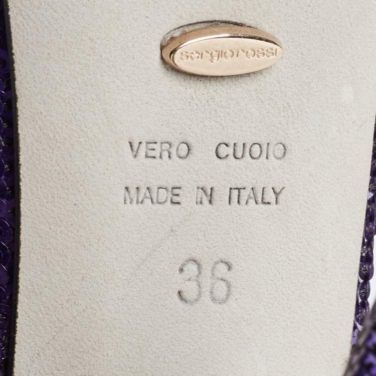 Pre Owned Sergio Rossi Purple Sequin and Satin Slingback Sandals Size 36