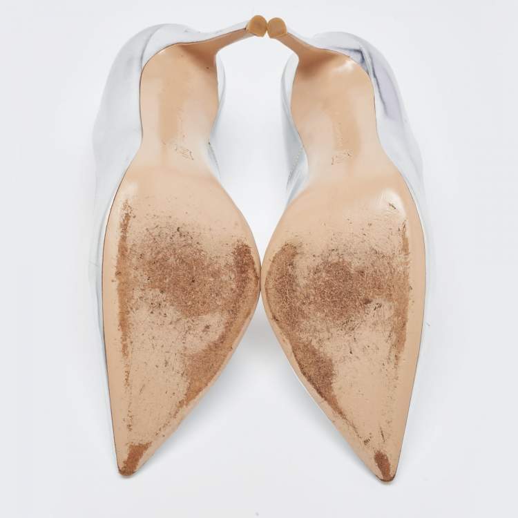 Pre Owned Gianvito Rossi Silver Leather Pointed Toe Pumps Size 40