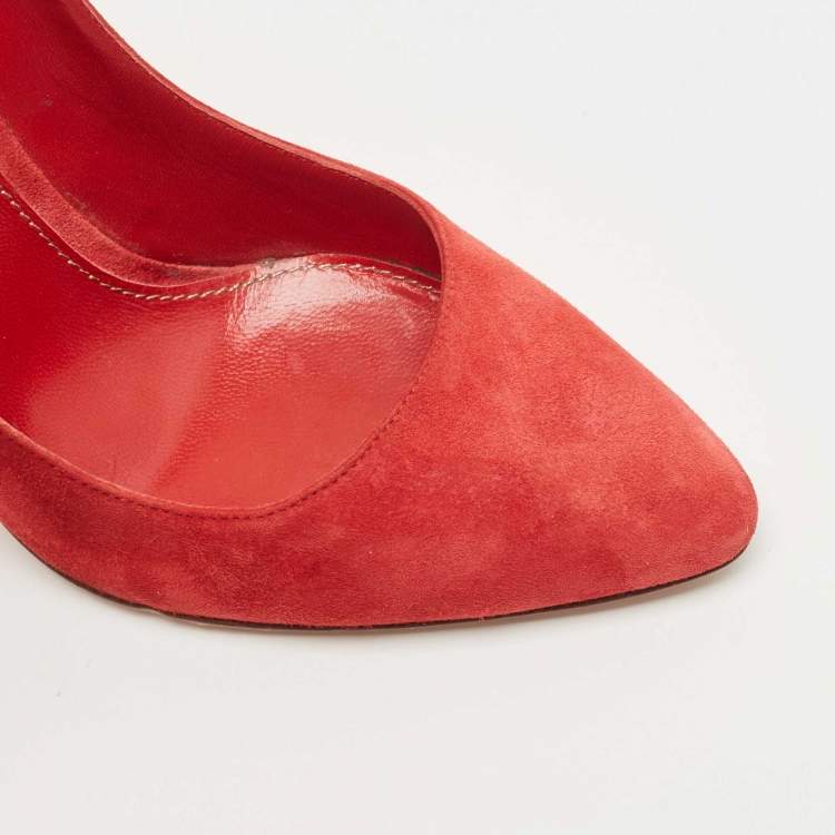 Pre Owned Sergio Rossi Red Suede Pointed Toe Pumps Size 37.5