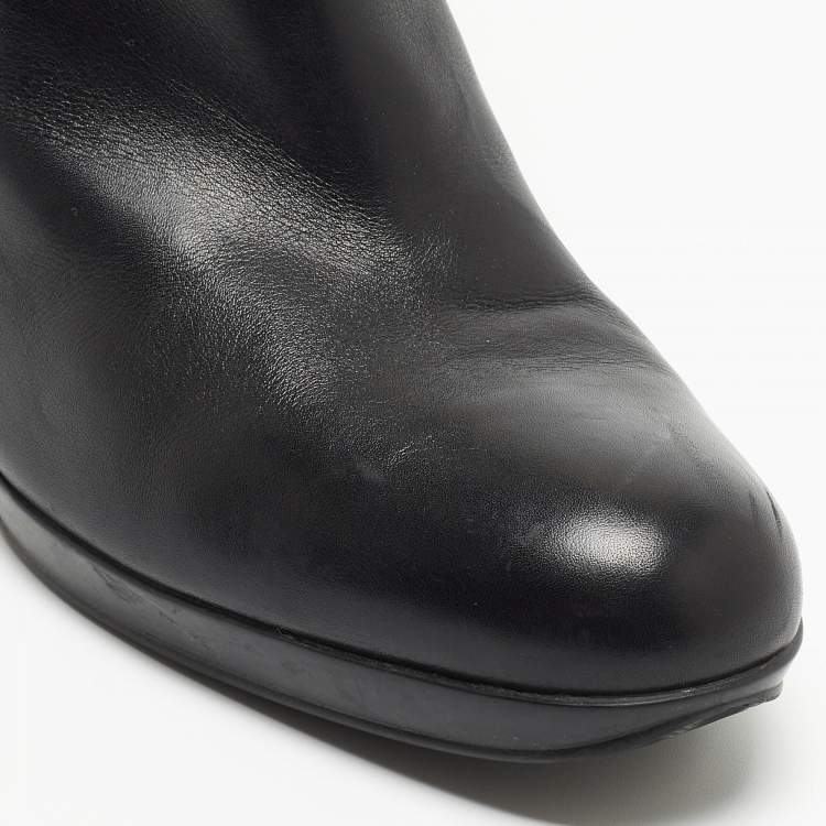 Pre Owned Sergio Rossi Black Leather Buckle Ankle Length Block Heel Boots Size 40.5