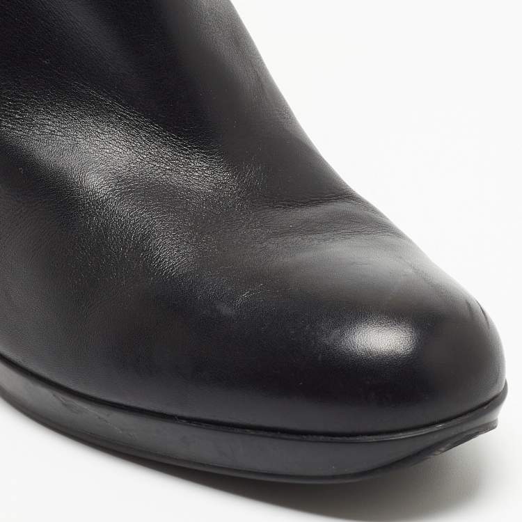 Pre Owned Sergio Rossi Black Leather Buckle Ankle Length Block Heel Boots Size 40.5