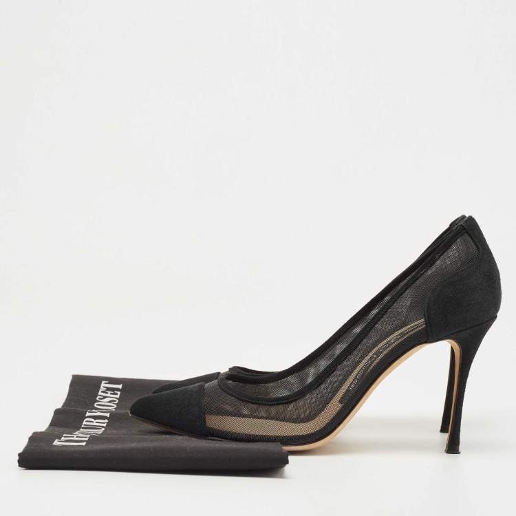 Pre Owned Sergio Rossi Black Suede And Mesh Pointed Toe Pumps Size 36.5