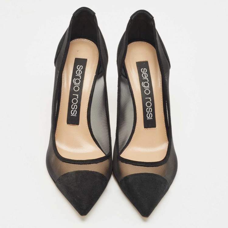 Pre Owned Sergio Rossi Black Suede And Mesh Pointed Toe Pumps Size 36.5