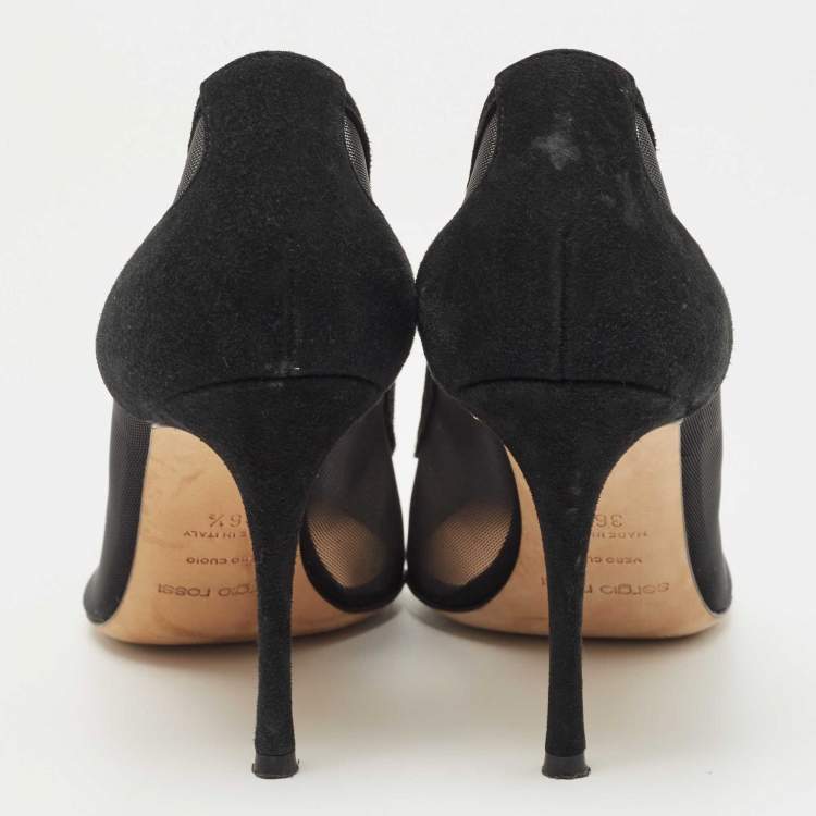 Pre Owned Sergio Rossi Black Suede And Mesh Pointed Toe Pumps Size 36.5