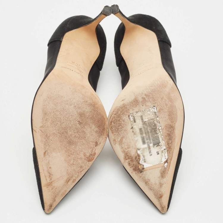 Pre Owned Sergio Rossi Black Suede And Mesh Pointed Toe Pumps Size 36.5