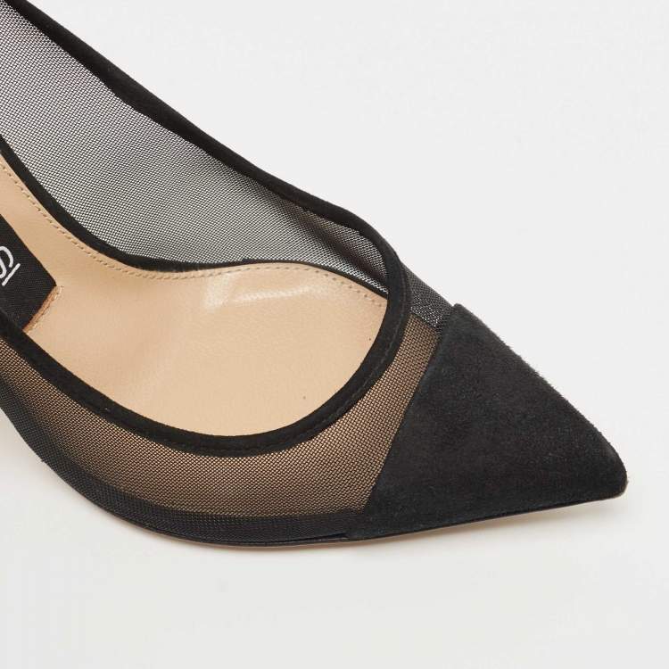 Pre Owned Sergio Rossi Black Suede And Mesh Pointed Toe Pumps Size 36.5