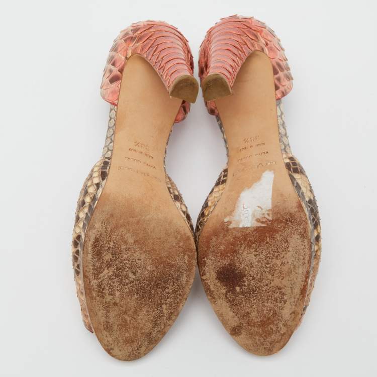 Pre Owned Sergio Rossi Tricolor Python Peep Toe Platform D'orsay Pumps Size 38.5