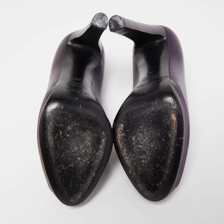 Pre Owned Sergio Rossi Metallic Purple Leather Peep Toe Pumps Size 38