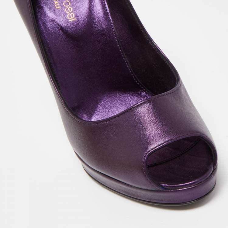 Pre Owned Sergio Rossi Metallic Purple Leather Peep Toe Pumps Size 38