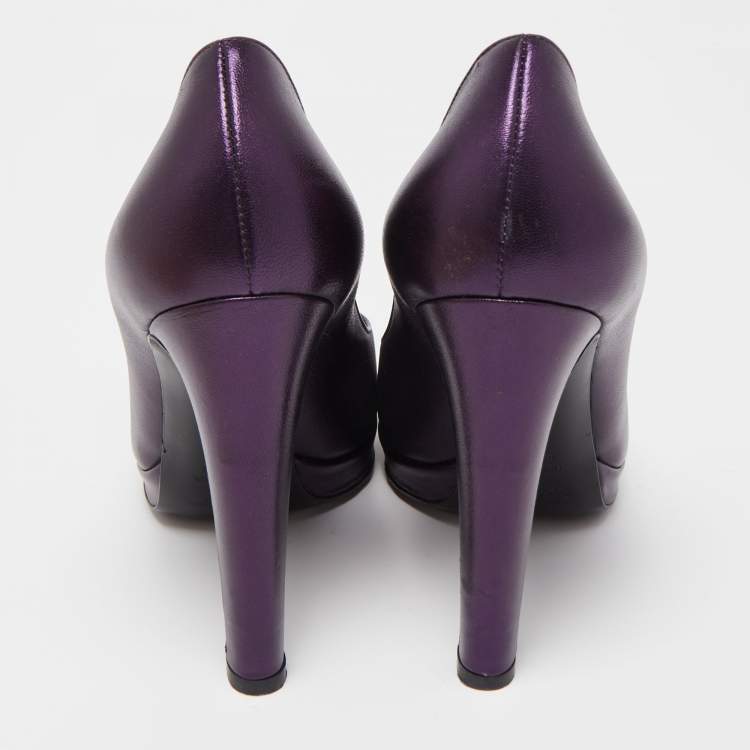 Pre Owned Sergio Rossi Metallic Purple Leather Peep Toe Pumps Size 38