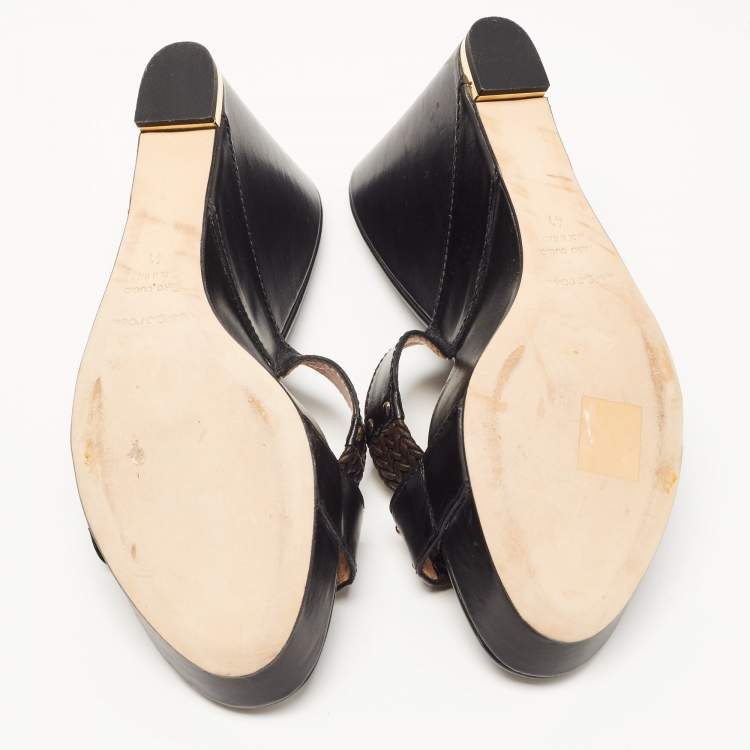 Pre Owned Sergio Rossi Black Leather Wedge Sandals Size 41