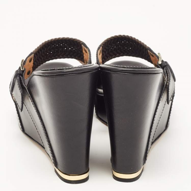 Pre Owned Sergio Rossi Black Leather Wedge Sandals Size 41
