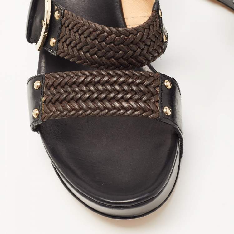 Pre Owned Sergio Rossi Black Leather Wedge Sandals Size 41