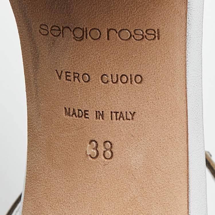 مملوكة مسبقًا Sergio Rossi Silver Crystal Embellished Suede T-Bar Ankle Strap Sandals Size 38
