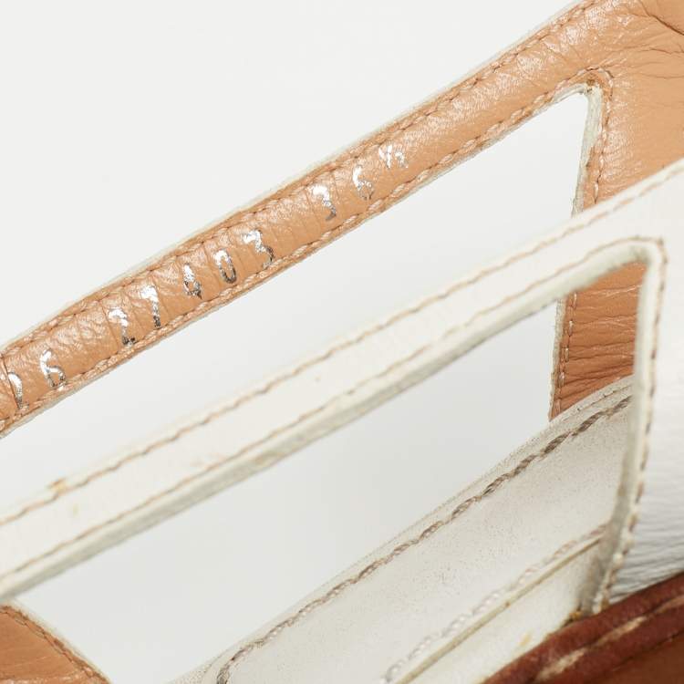 Pre Owned Sergio Rossi White Cut Out Leather Slingback Wedge Sandals Size 36.5