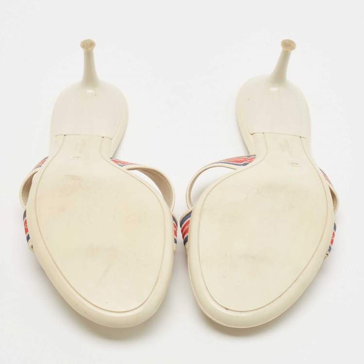 مملوكة مسبقًا Sergio Rossi White Fabric and Leather Logo Cross Strap Slide Sandals Size 40