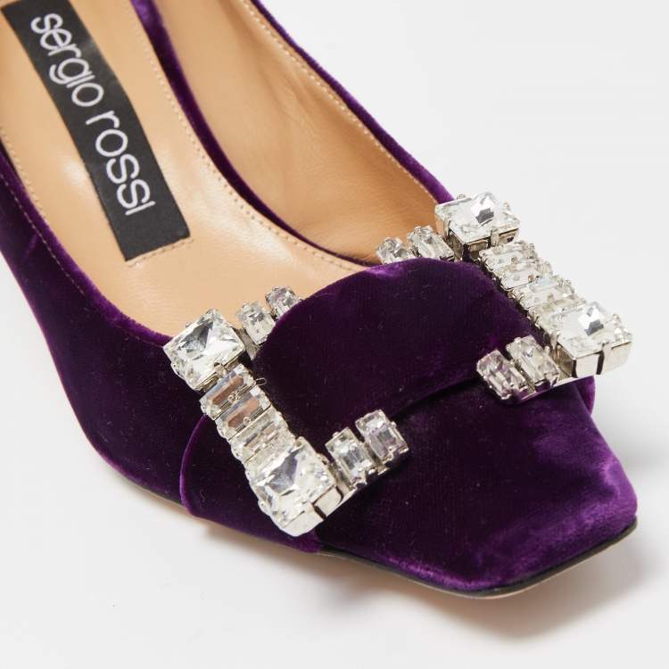 مملوكة مسبقًا Sergio Rossi Purple Velvet Crystal Embellished Sr Twenty Pumps Size 37