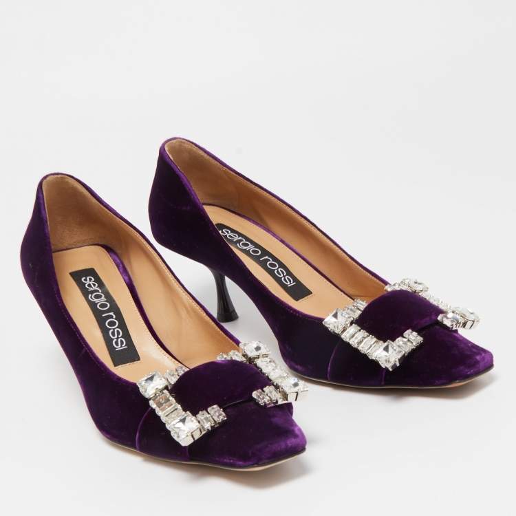 مملوكة مسبقًا Sergio Rossi Purple Velvet Crystal Embellished Sr Twenty Pumps Size 37