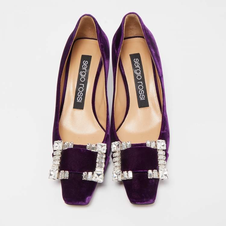 مملوكة مسبقًا Sergio Rossi Purple Velvet Crystal Embellished Sr Twenty Pumps Size 37