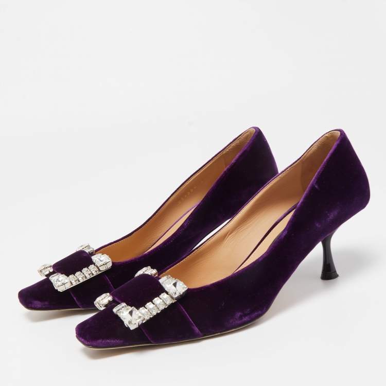 Sergio Rossi Purple Velvet Crystal Embellished Sr Twenty Pumps