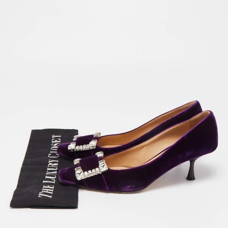 مملوكة مسبقًا Sergio Rossi Purple Velvet Crystal Embellished Sr Twenty Pumps Size 37