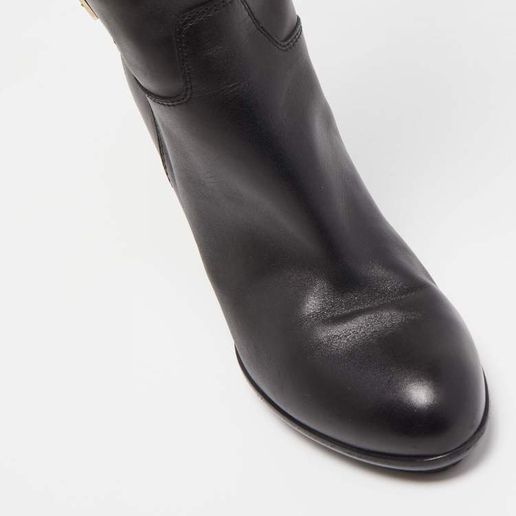 Pre Owned Sergio Rossi Black Leather  Buckle Detail Knee Length Boots Size 38