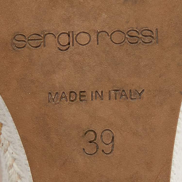 Pre Owned Sergio Rossi Beige Leather Espadrille Wedge Ankle Strap Sandals 39