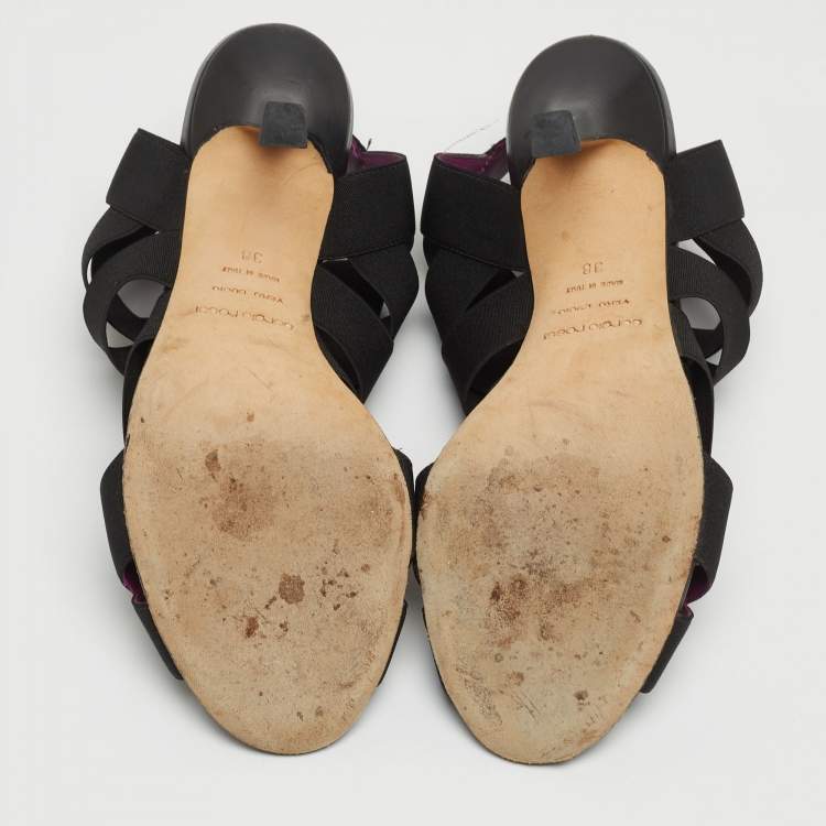 Pre Owned Sergio Rossi Black Elastic and Leather Ankle Strap Sandals Size 38
