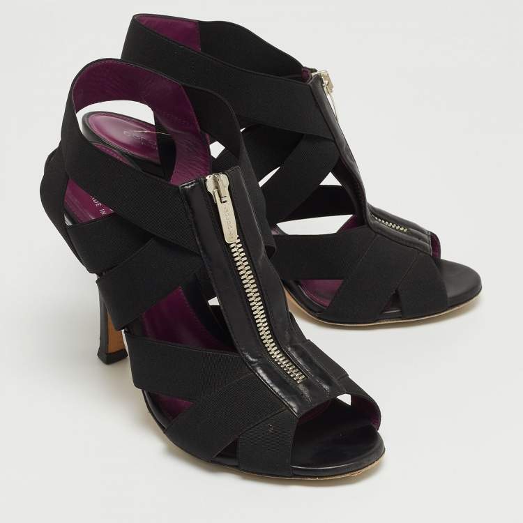 Pre Owned Sergio Rossi Black Elastic and Leather Ankle Strap Sandals Size 38