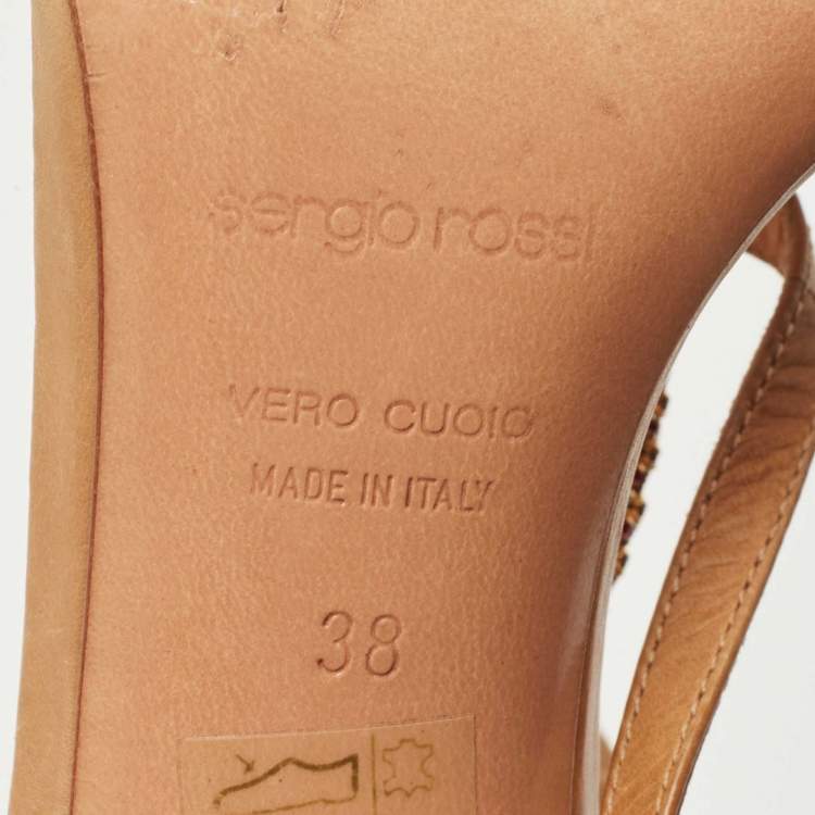 Pre Owned Sergio Rossi Brown Leather Crystal Embellished Strappy Sandals Size 38