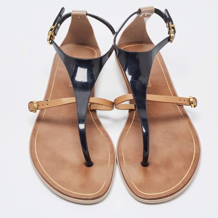 Pre Owned Sergio Rossi Two Tone Jelly and Leather Thong Flats Size 38