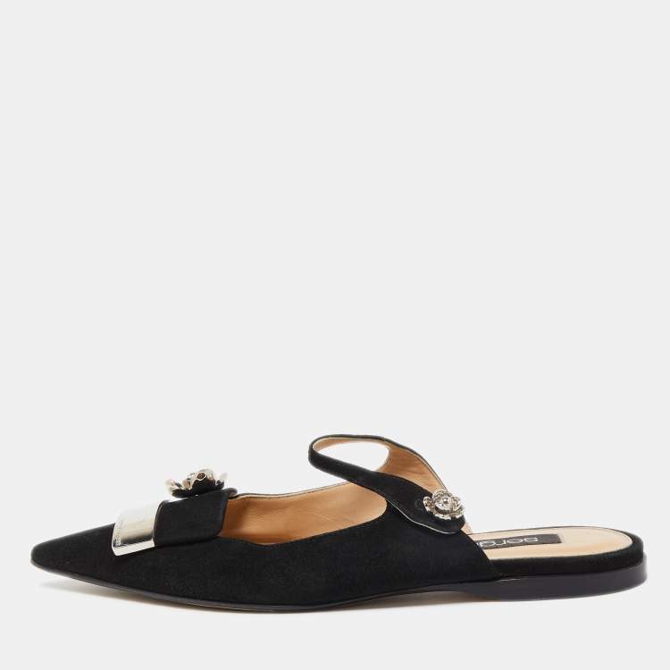 Pre Owned Sergio Rossi Black Suede Slingback Flat Mules Size 38