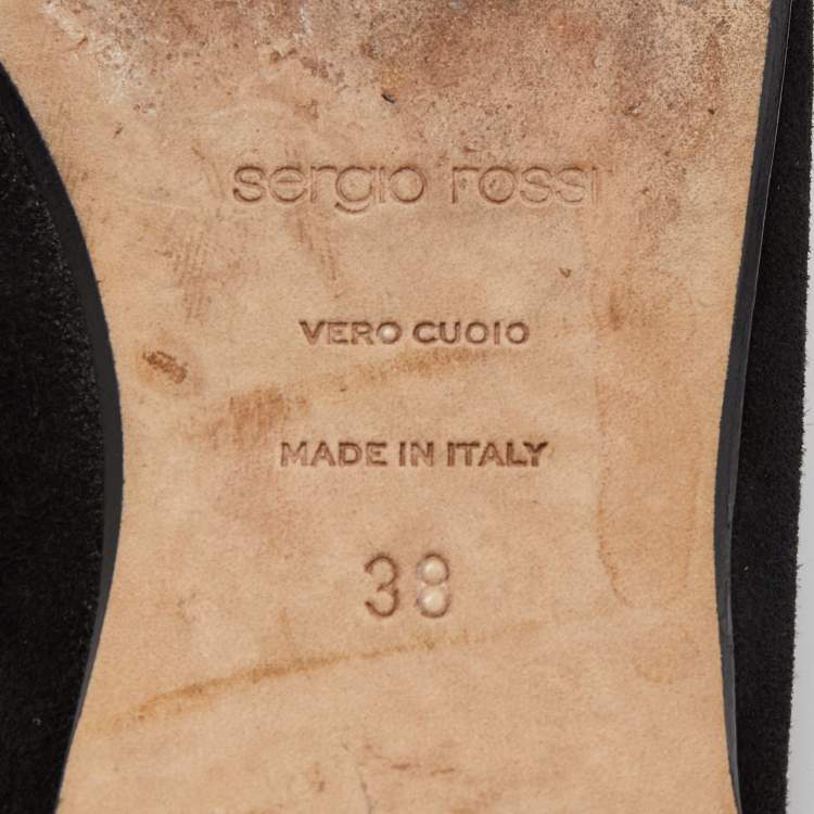 Pre Owned Sergio Rossi Black Suede Slingback Flat Mules Size 38