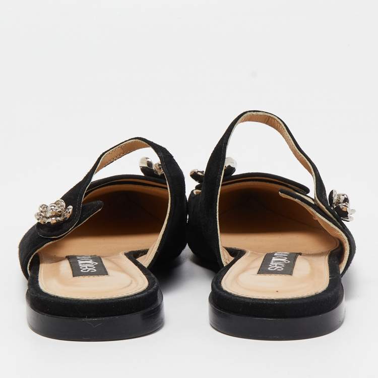 Pre Owned Sergio Rossi Black Suede Slingback Flat Mules Size 38