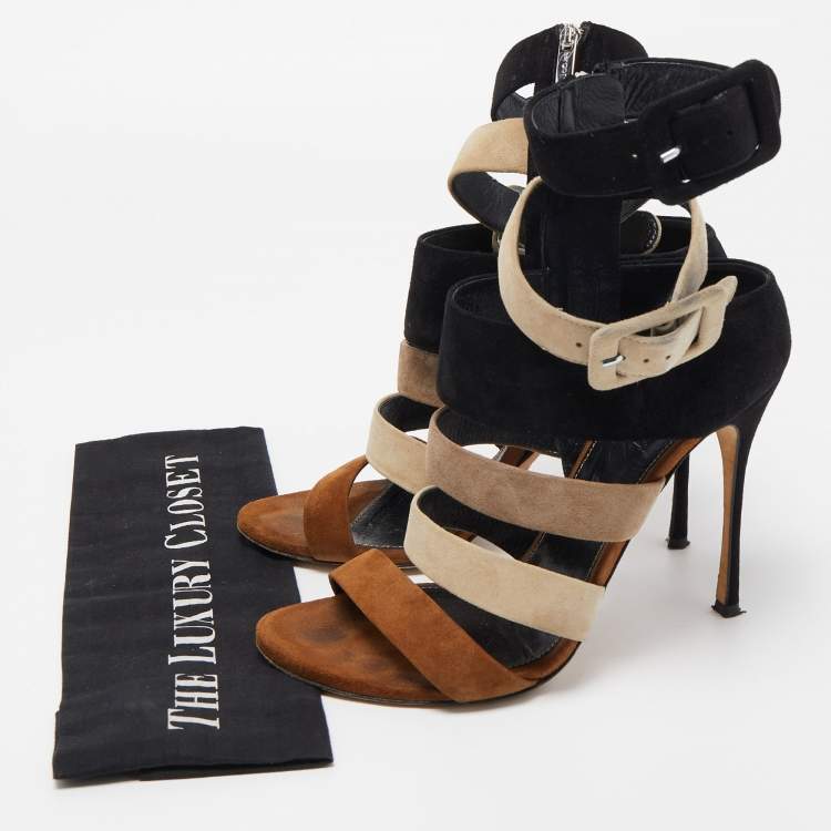 مملوكة مسبقًا Sergio Rossi Tricolor Suede Strappy Sandals Size 40