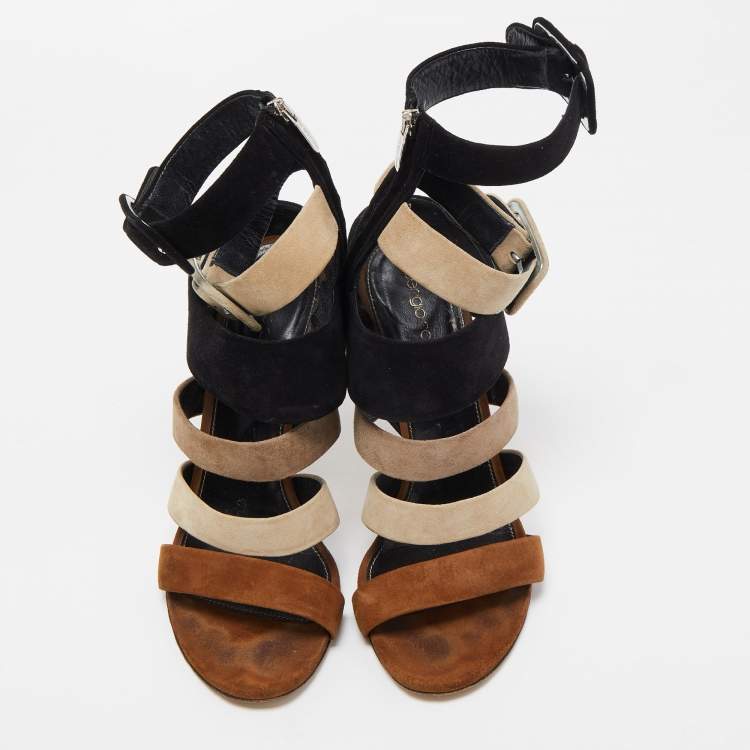 مملوكة مسبقًا Sergio Rossi Tricolor Suede Strappy Sandals Size 40