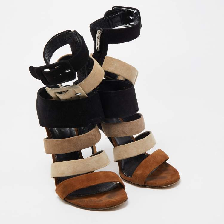 مملوكة مسبقًا Sergio Rossi Tricolor Suede Strappy Sandals Size 40