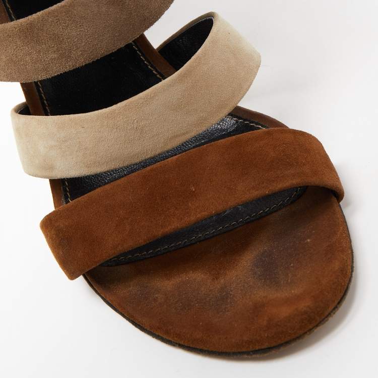 مملوكة مسبقًا Sergio Rossi Tricolor Suede Strappy Sandals Size 40