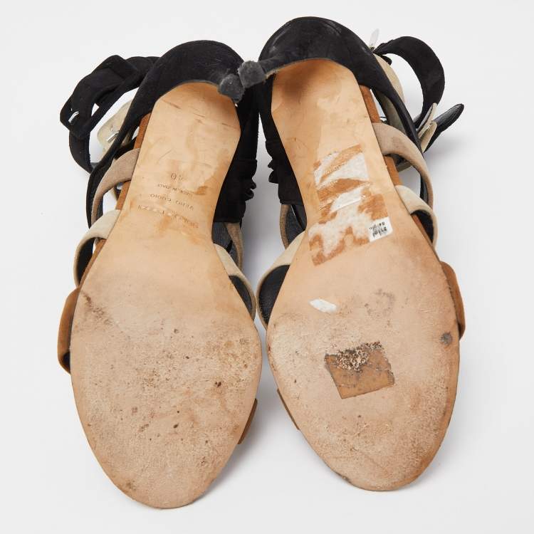 مملوكة مسبقًا Sergio Rossi Tricolor Suede Strappy Sandals Size 40