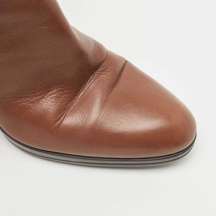 Pre Owned Sergio Rossi Brown Leather and Knit Fabric Ankle Boots Size 39