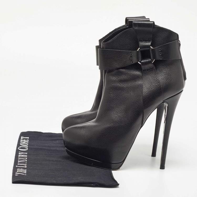 Pre Owned Sergio Rossi Black Leather Ankle Boots Size 39.5