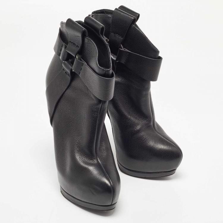 Pre Owned Sergio Rossi Black Leather Ankle Boots Size 39.5